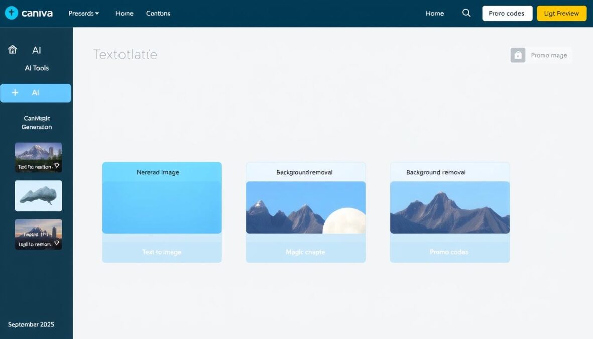 Canva Magic Studio interface showing AI design tools and features for September 2025 promo codes