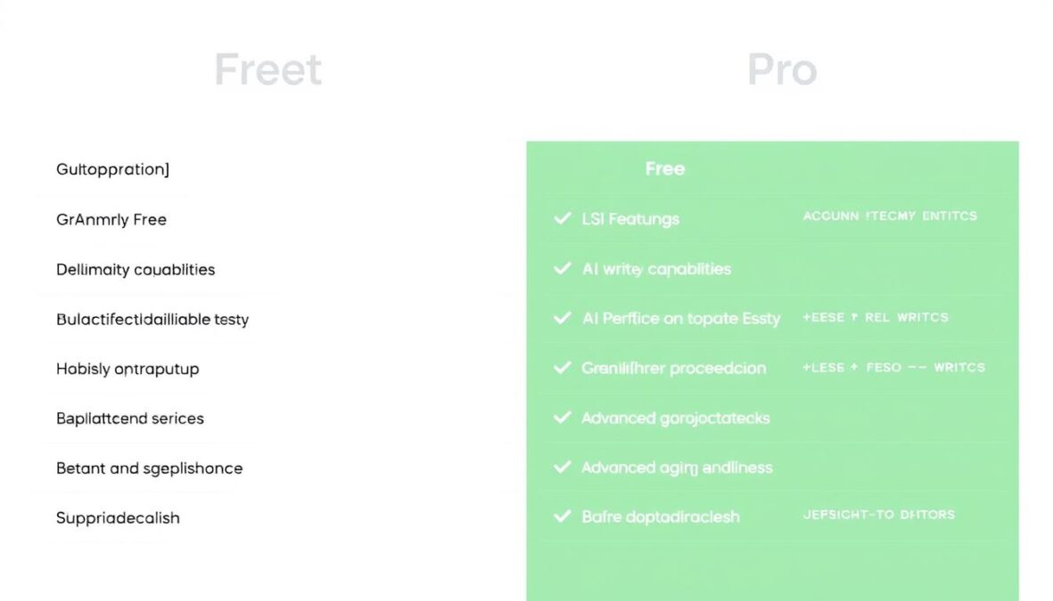 Comparison of Grammarly Free vs Pro features with AI capabilities highlighted