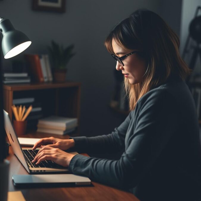 Content creator using Grammarly AI for blog writing