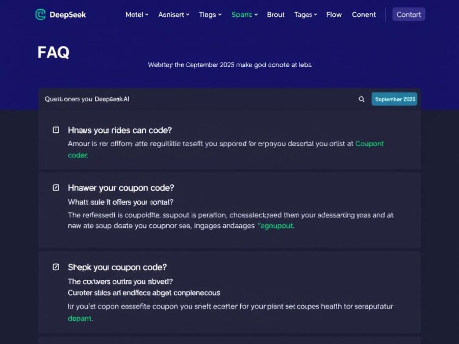 DeepSeek AI FAQ section with coupon code information September 2025
