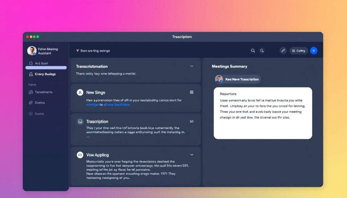 Fathom Meeting Assistant interface showing AI transcription and summary features