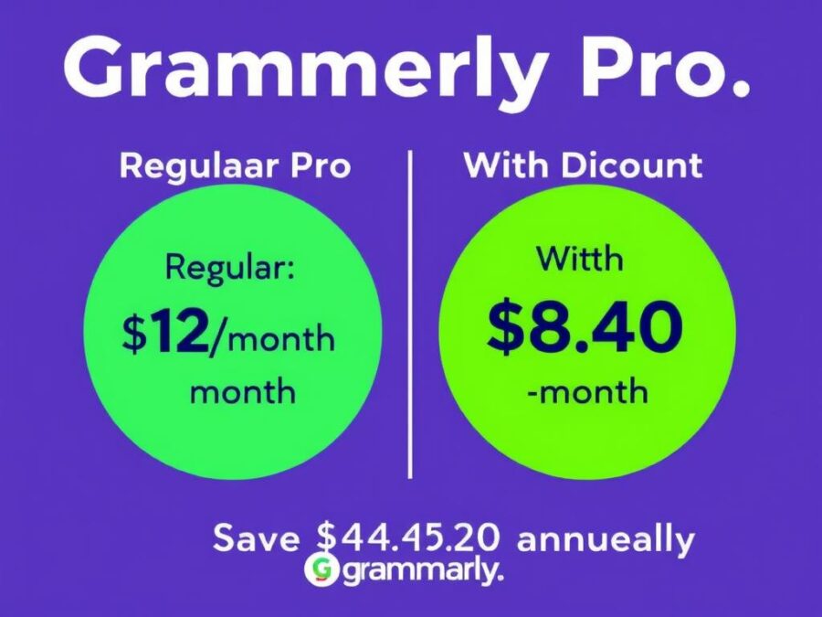 Grammarly Pro annual plan discount showing price comparison before and after discount