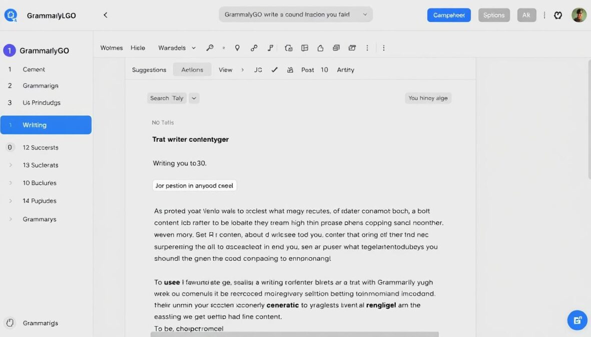 GrammarlyGO AI writing assistant interface showing content generation