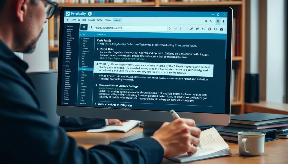 Researcher using Perplexity AI for fact-checking and sourced information
