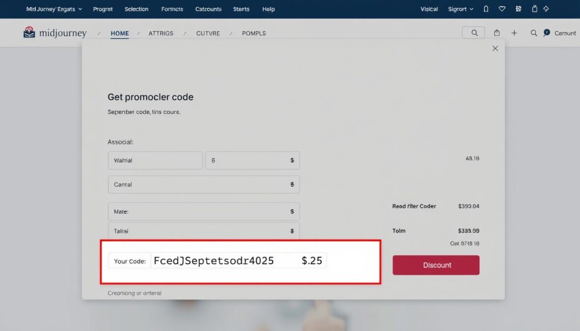 Step 2: Midjourney promo code entry field with September 2025 code being entered