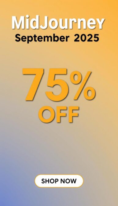 Vertical sidebar banner for Midjourney September 2025 discount promotion
