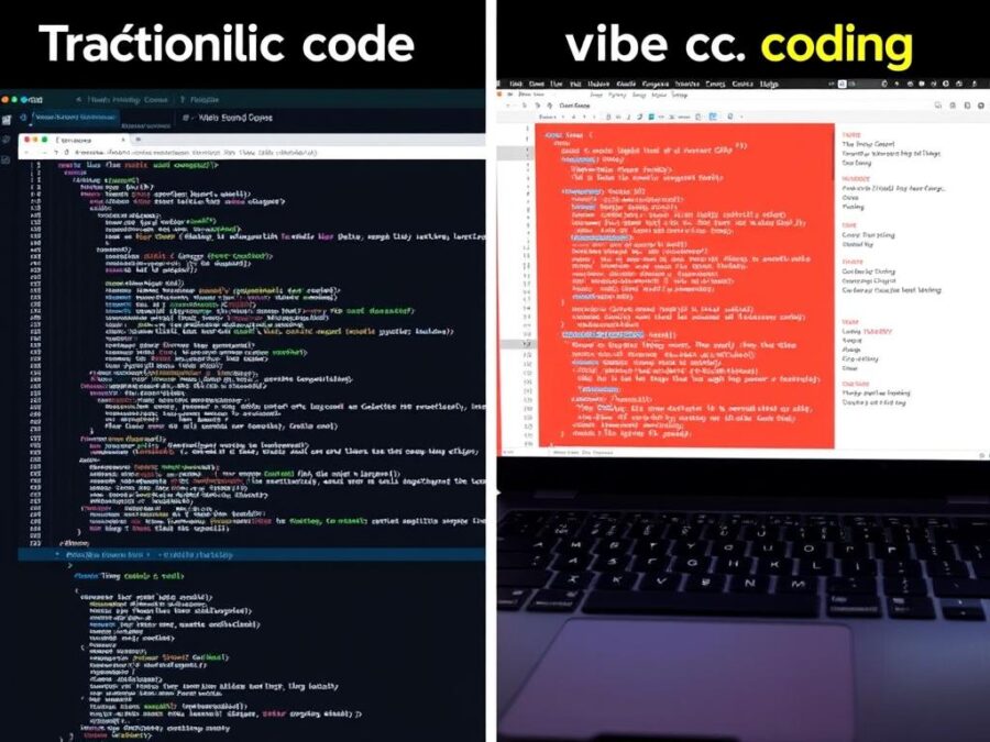 Before and after comparison showing traditional coding versus vibe coding