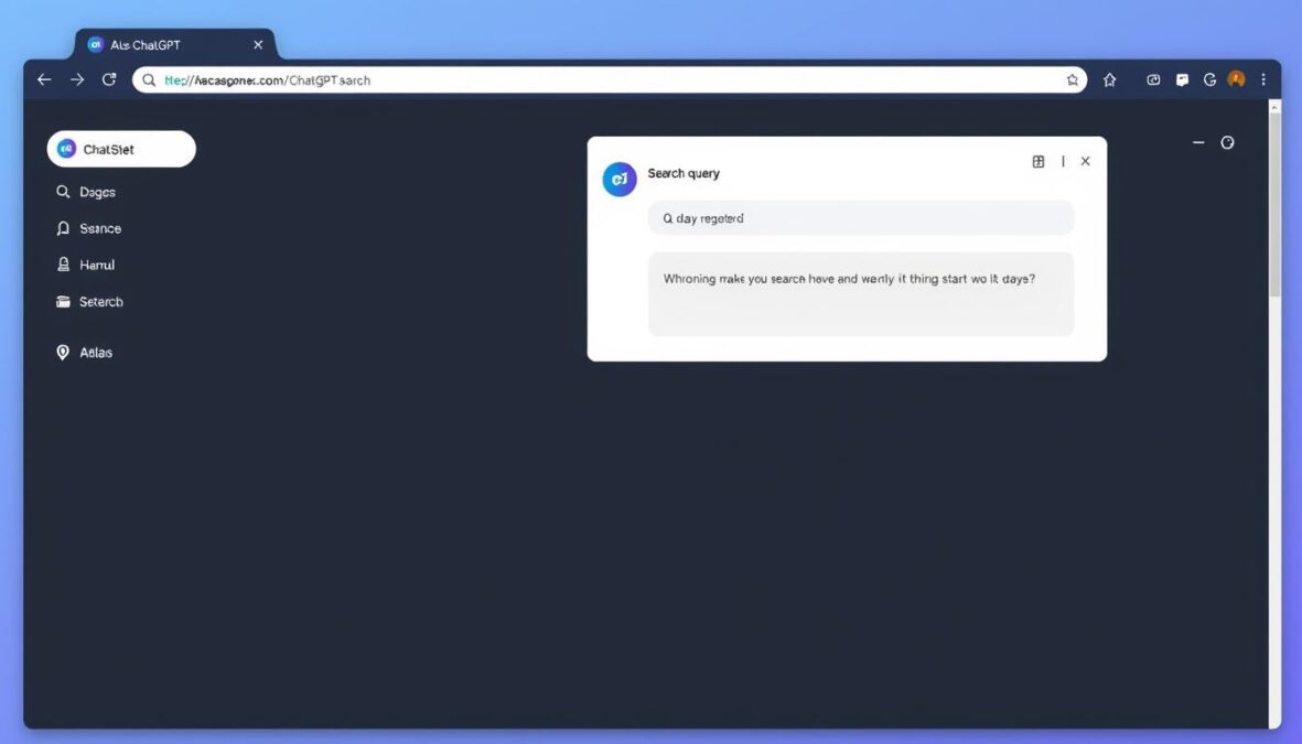 ChatGPT Atlas Browser interface showing the main window with ChatGPT integration