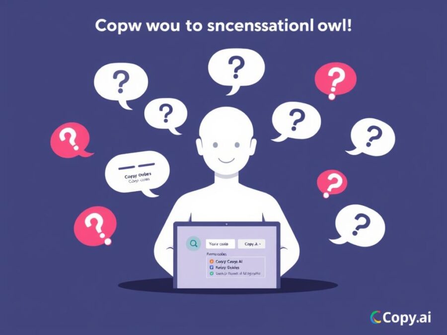 Common questions about Copy.ai Promo Codes October 2025 illustrated with FAQ concept