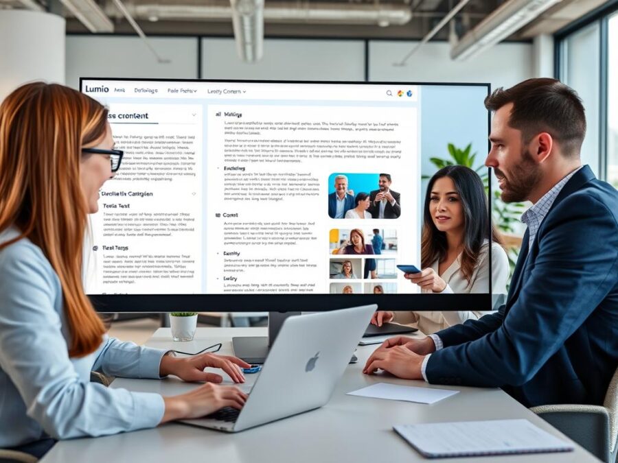 Content team using Lumio AI for multi-format content creation