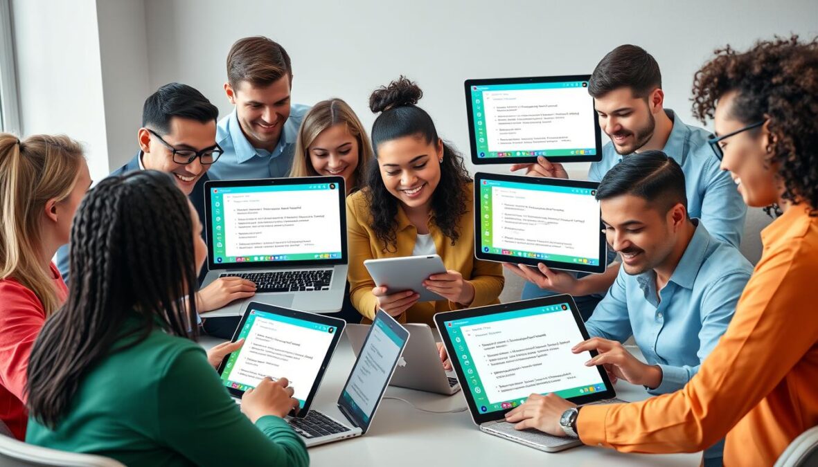 Diverse group of people using vibe-coding tools to create applications together