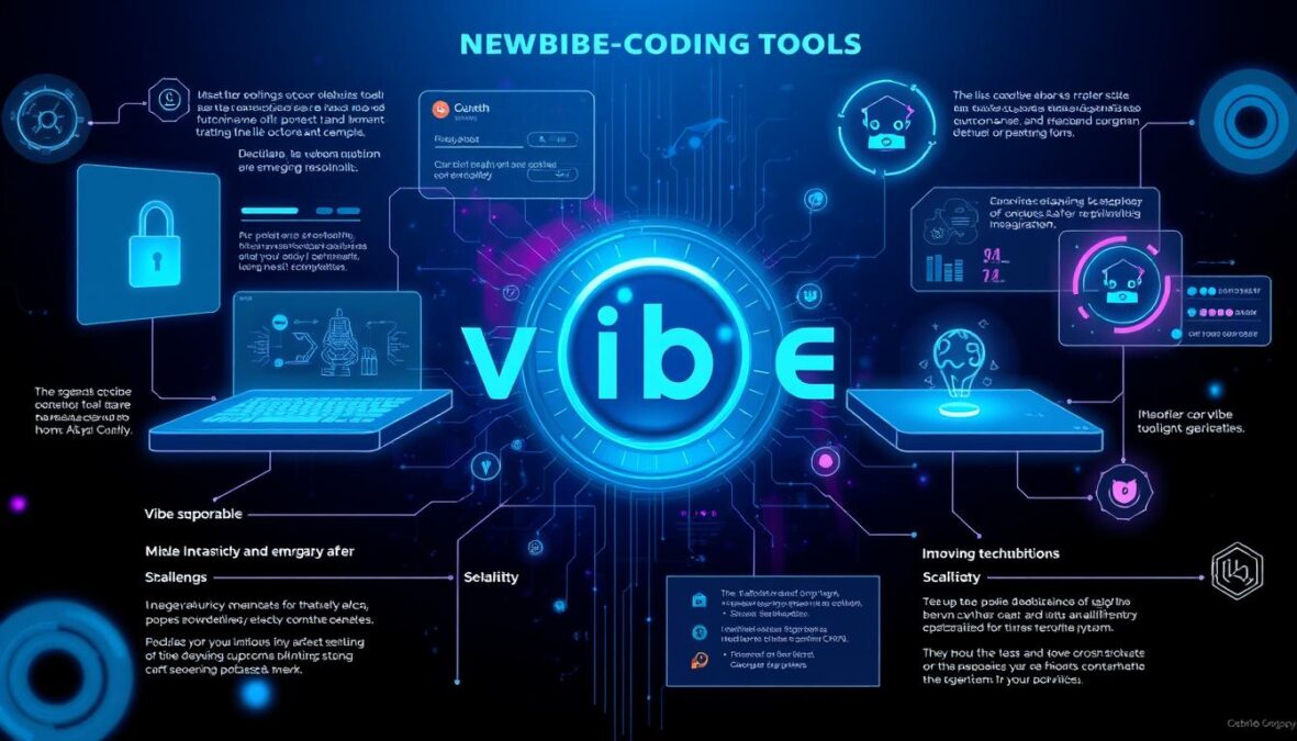 Futuristic visualization of vibe-coding tools showing advanced features and integration with emerging technologies