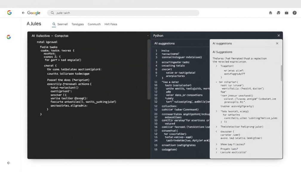 Google Jules AI Coding Agent interface showing code analysis and task execution