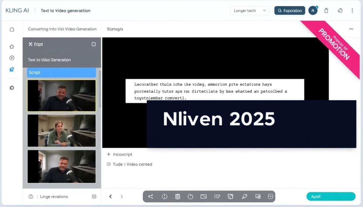 Kling AI interface showing text-to-video generation for November 2025 promo code users