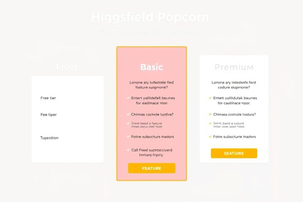 Pricing tiers for Higgsfield Popcorn showing free and paid options in a popcorn higgsfield ai review