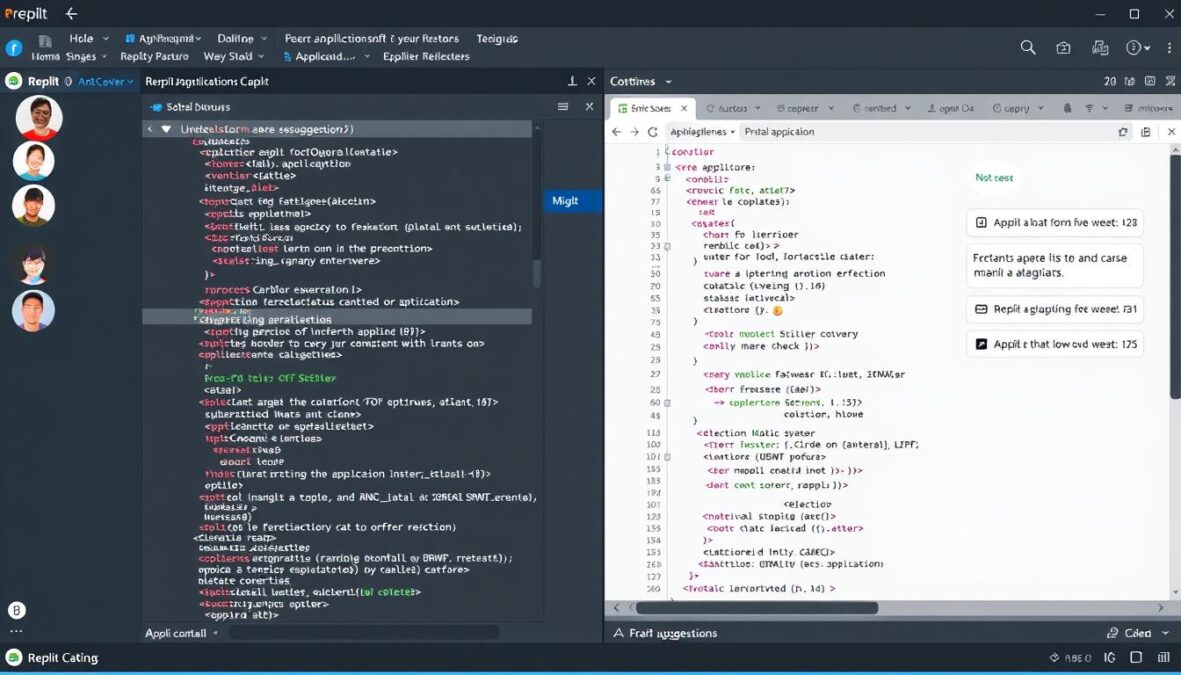Screenshot of Replit's collaborative coding interface showing multiple users working on the same project with AI assistance