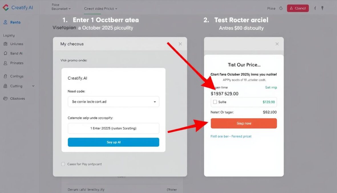 Step-by-step guide showing how to apply Creatify.ai promo code October 2025