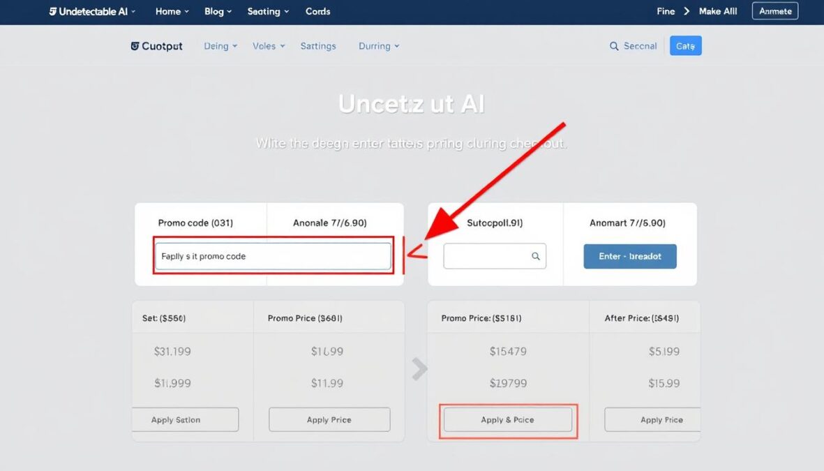 Undetectable AI pricing page showing where to enter promo codes for October 2025 discounts