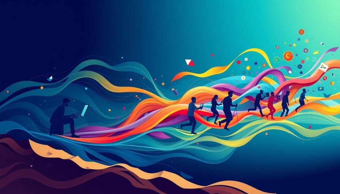 Visual representation of the cultural shift in software development showing community-focused, collaborative coding