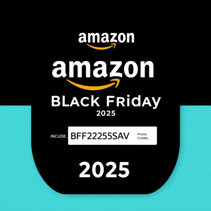 Amazon logo with Black Friday 2025 promo code graphics