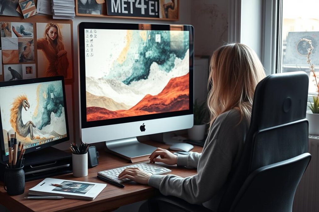 Artist using Midjourney for creative concept development