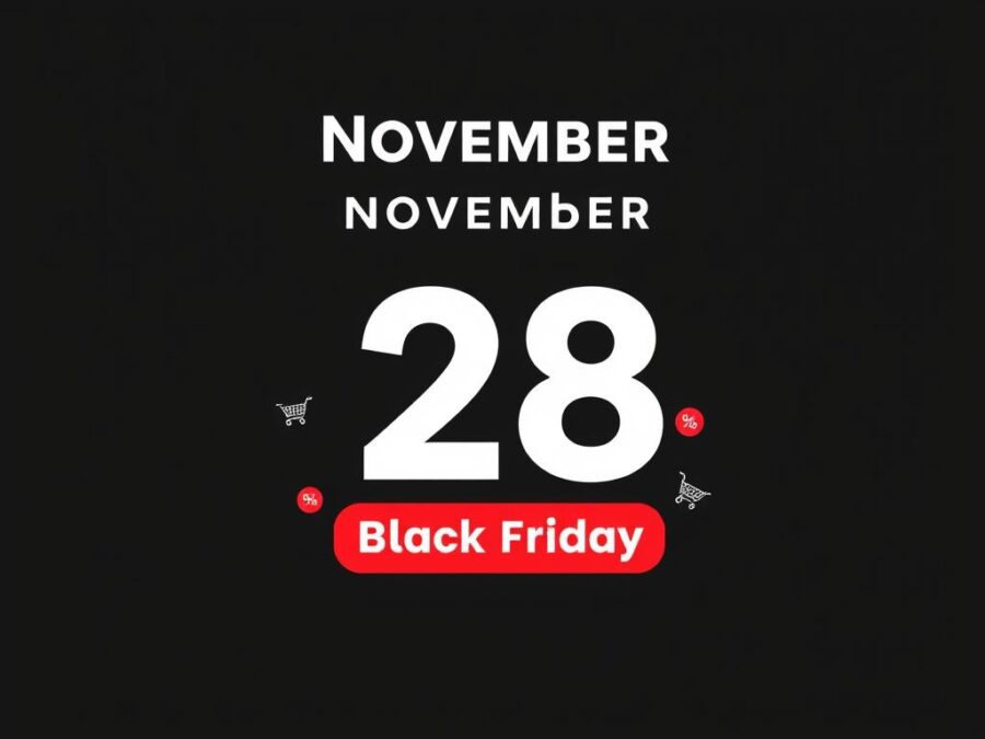 Calendar highlighting Black Friday 2025 date on November 28
