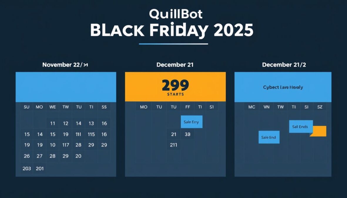 Calendar showing QuillBot Black Friday 2025 sale dates