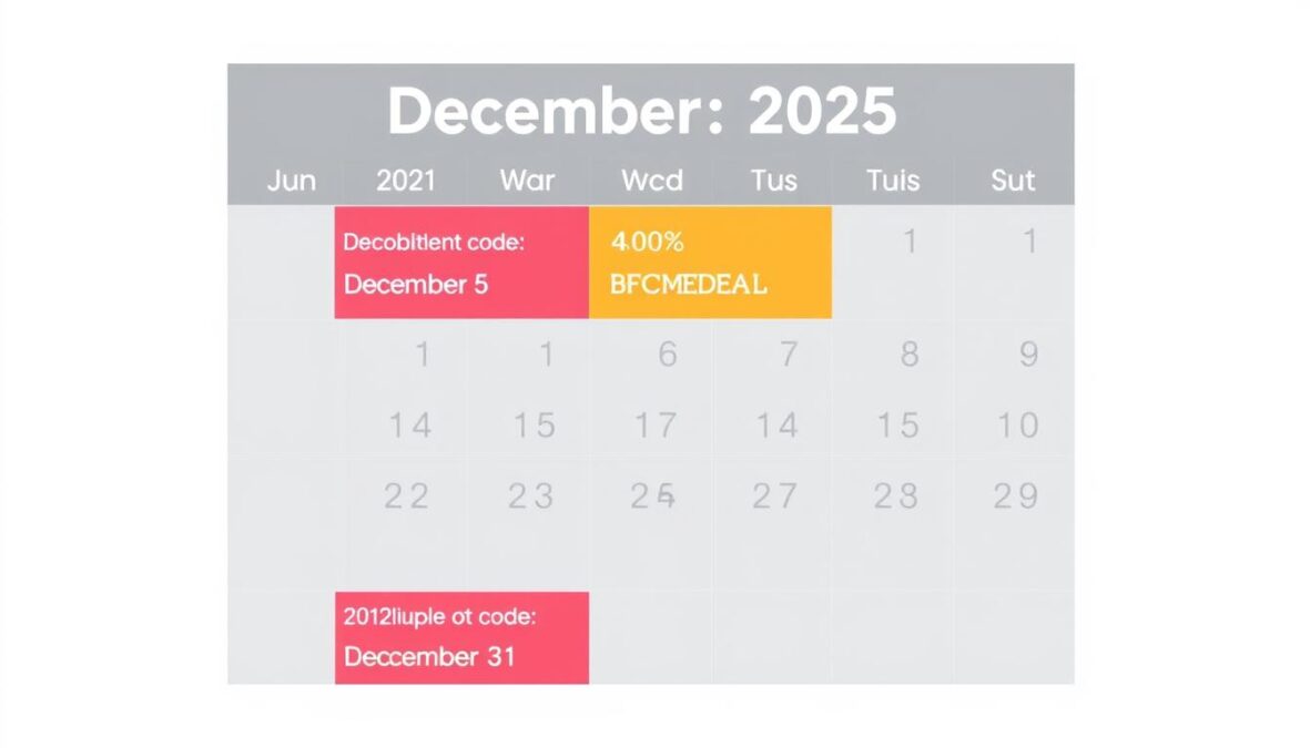 Calendar showing QuillBot discount code expiration dates for December 2025