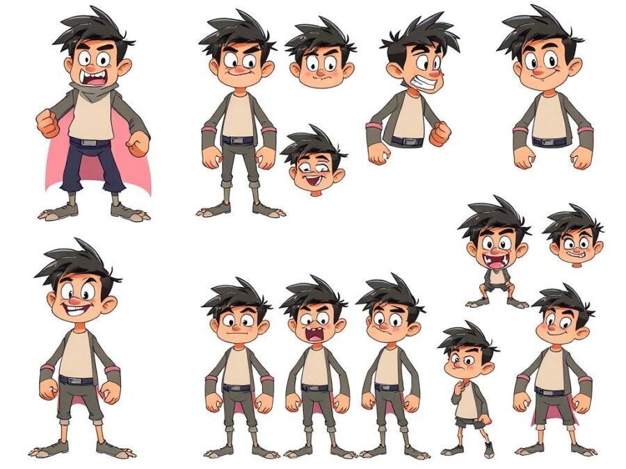 Character sheet created with Nano Banana Pro showing consistent character in different poses
