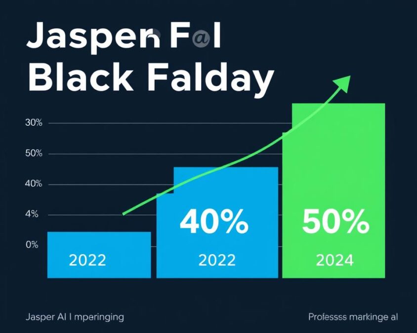 Chart showing increasing discount percentages for Jasper AI Black Friday deals from 2022-2024