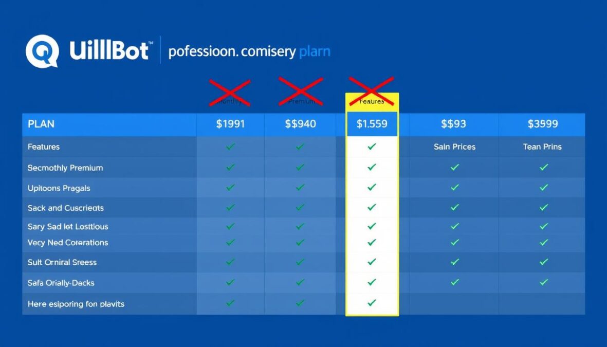 Comparison chart of QuillBot subscription plans showing features and pricing