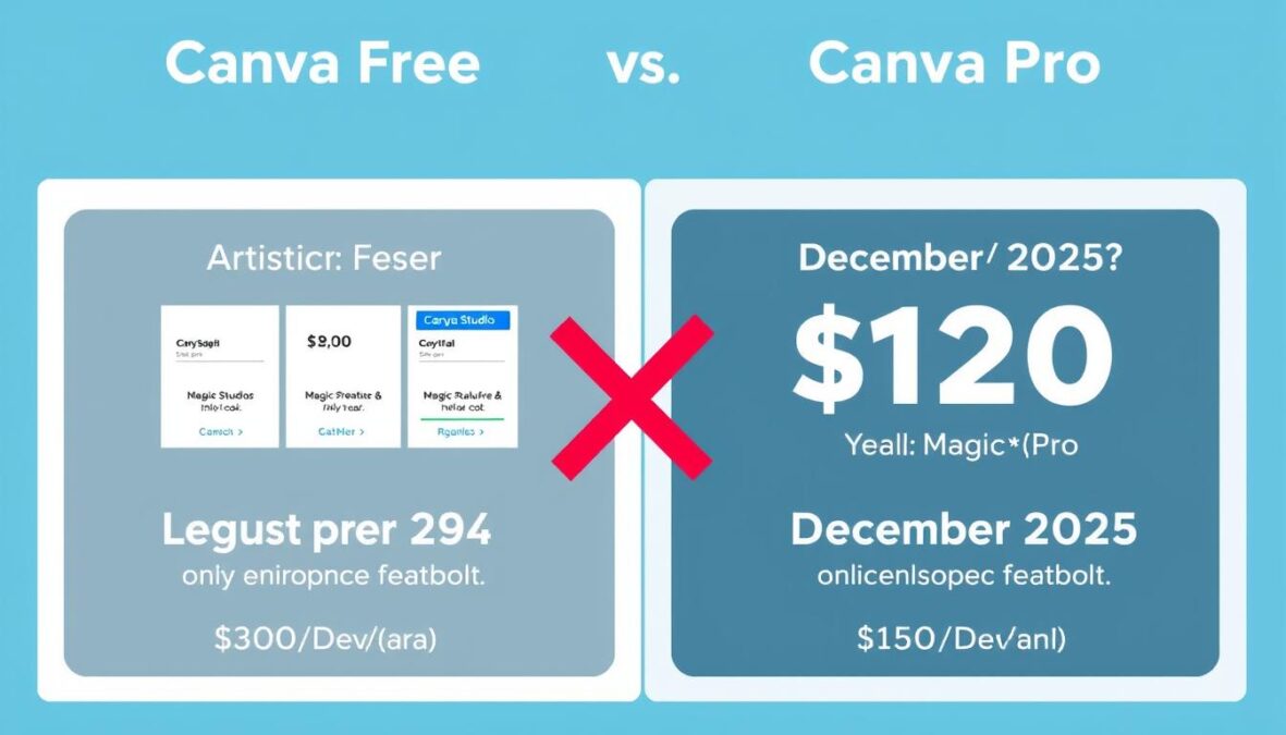 Comparison of Canva Free vs Canva Pro with Magic Studio features and December 2025 pricing