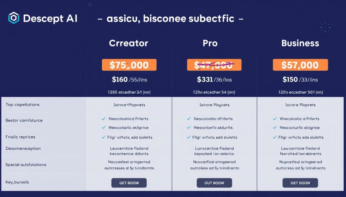 Comparison of Descript AI plans with December 2025 coupon code savings highlighted