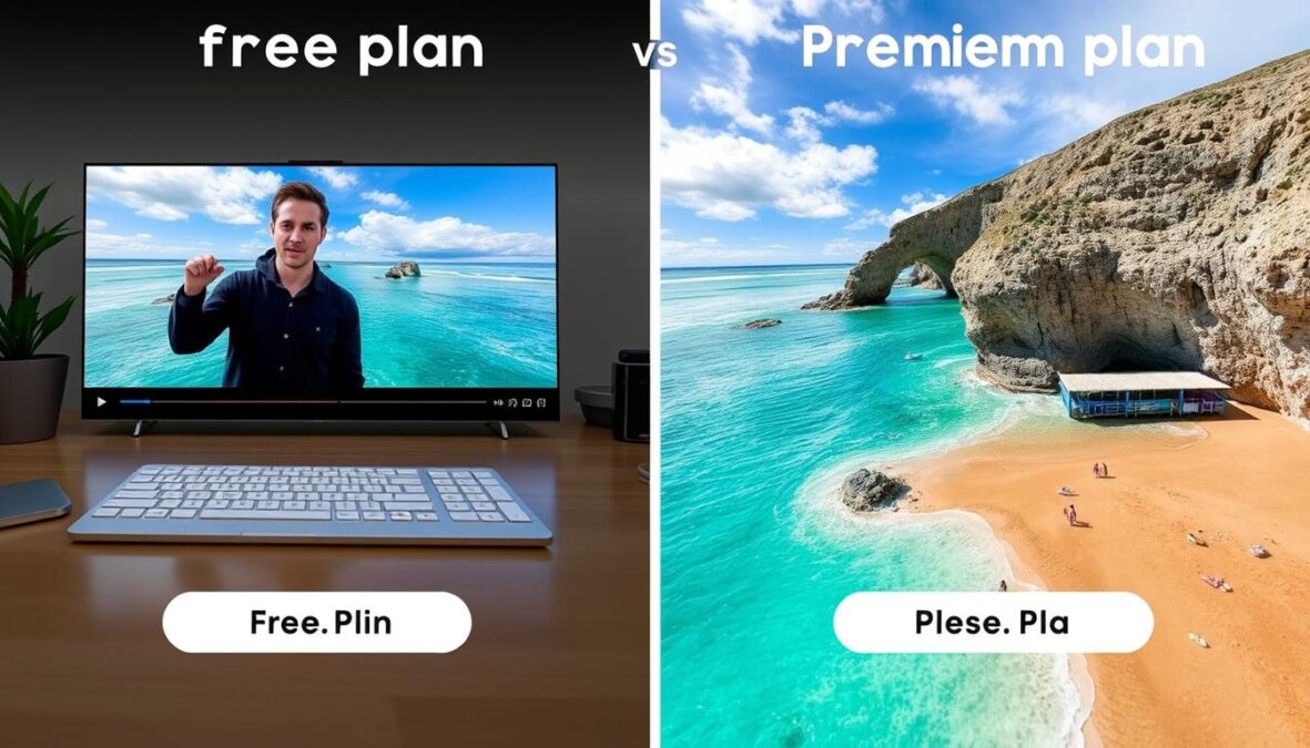 Comparison of content created with free vs premium Fliki plans