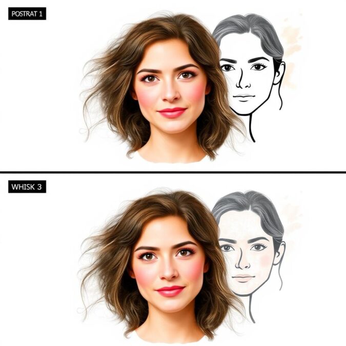 Comparison of portrait transformations between Nano Banana and Whisk showing different artistic styles