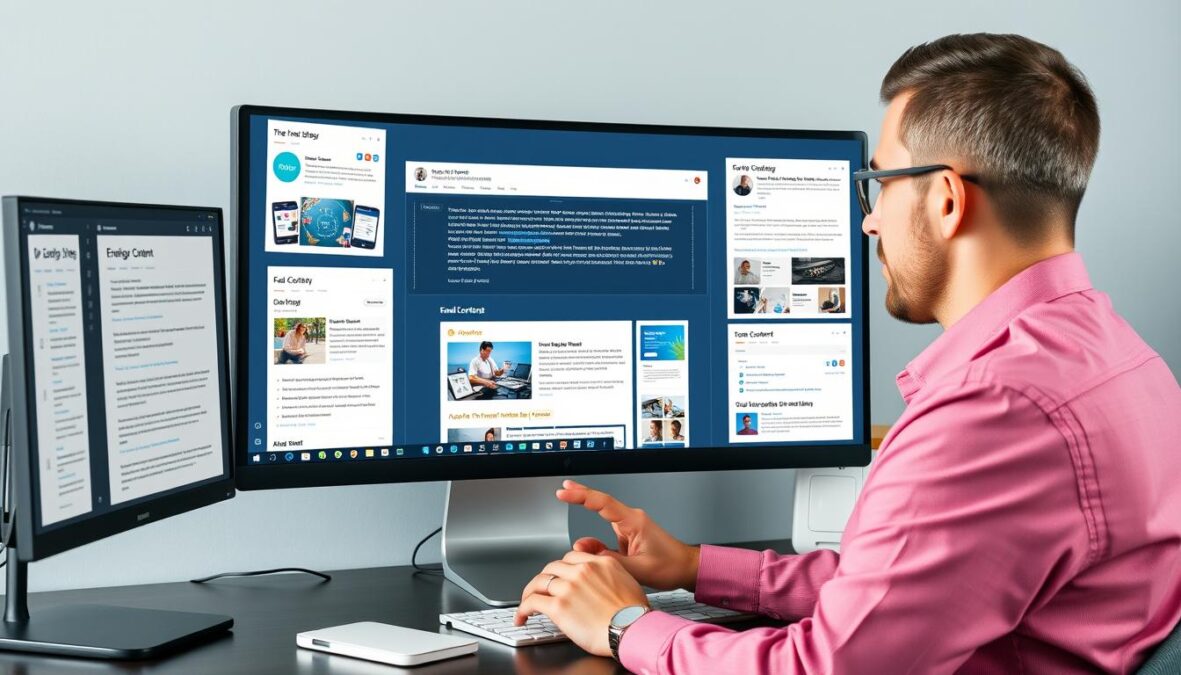 Content creator using Copy.ai to efficiently produce multiple content types