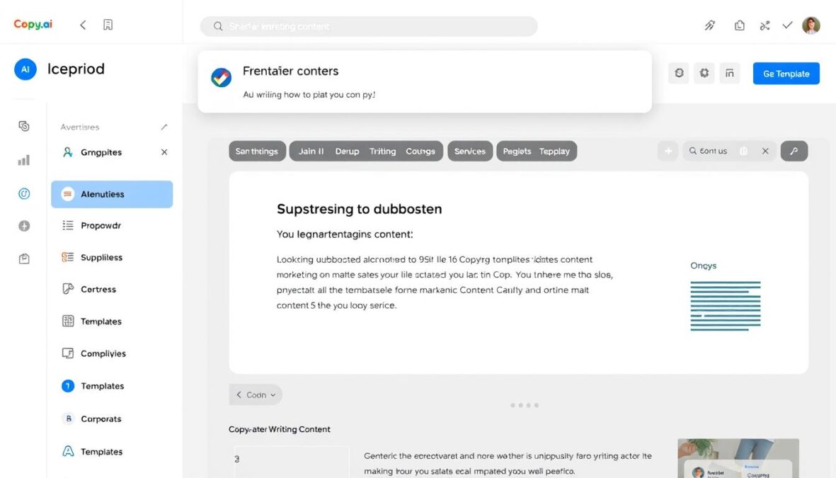 Copy.ai interface showing AI writing assistant generating content