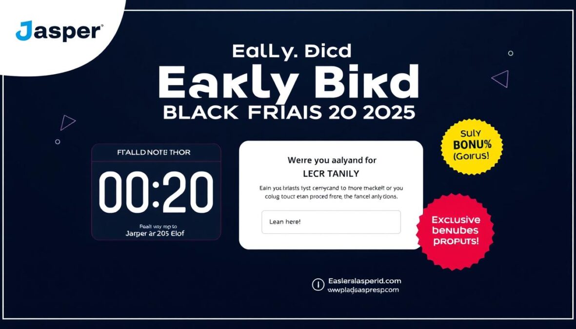 Early bird notification for Jasper AI Black Friday 2025 Deal with countdown timer