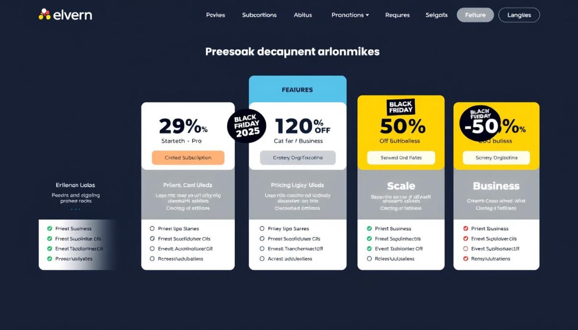 ElevenLabs subscription plans with Black Friday 2025 discount badges