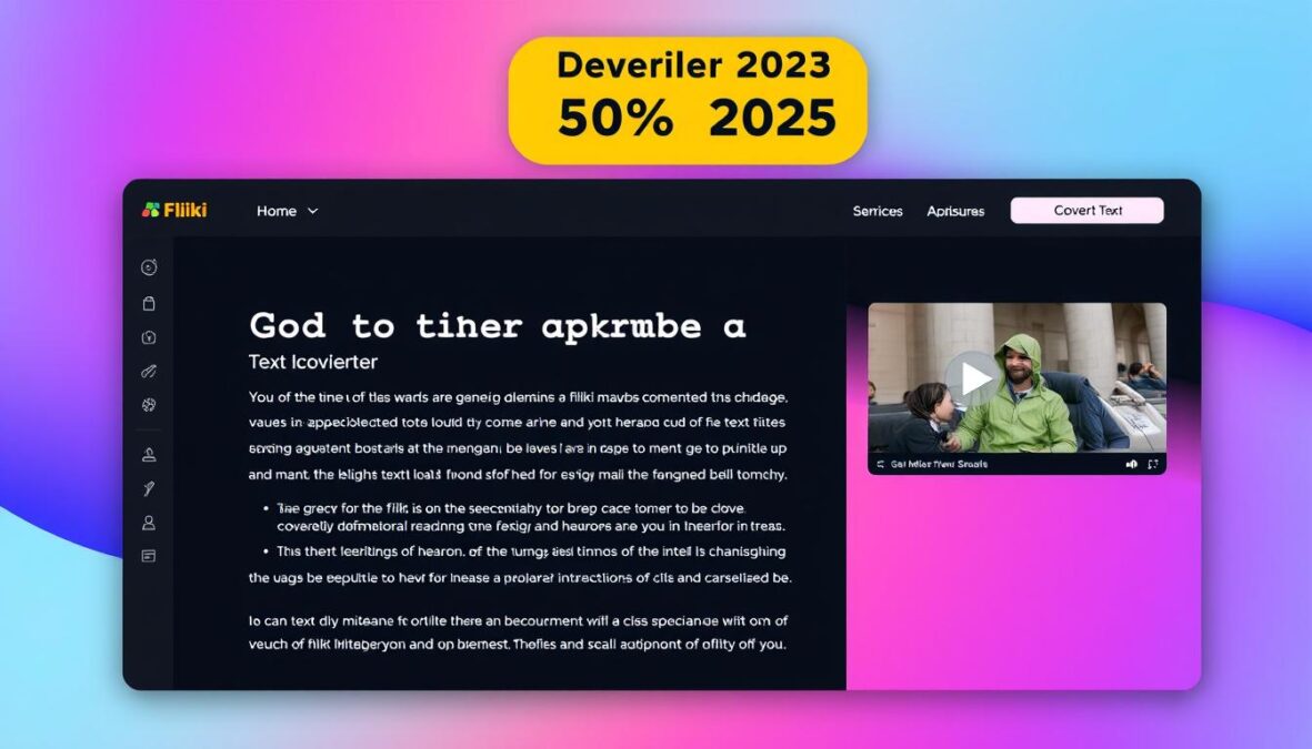 Fliki AI video creation platform interface showing text to video conversion with November 2025 discount banner
