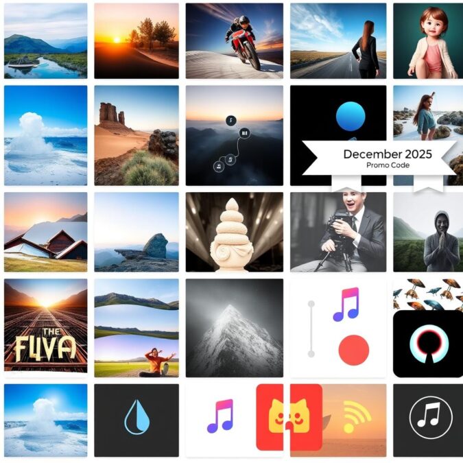 Fliki AI's media library with December 2025 promo code banner