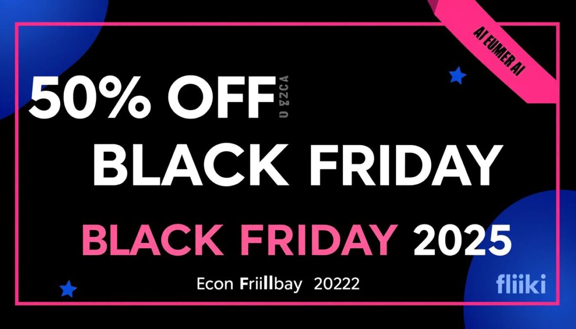 Fliki Black Friday 2025 promo code discount banner showing 50% off
