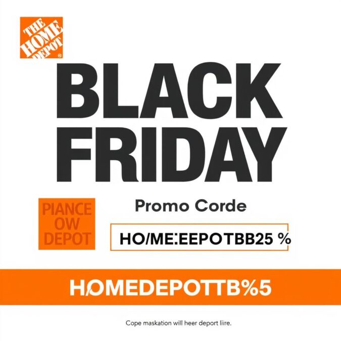 Home Depot logo with Black Friday 2025 promo code graphics