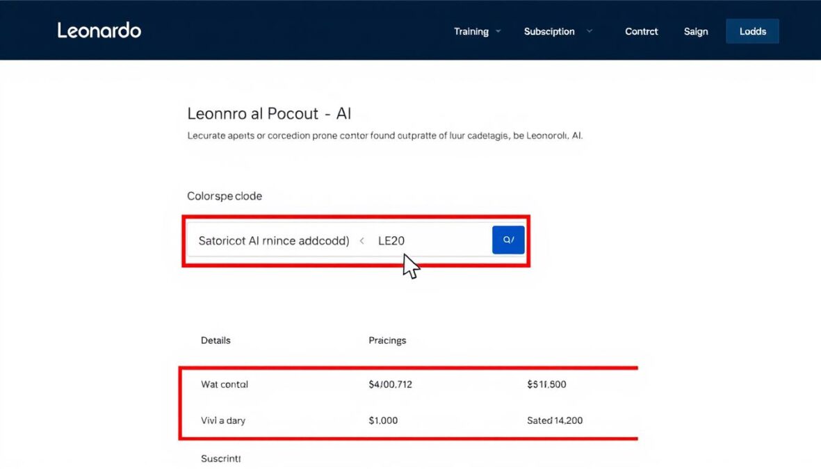 Leonardo AI checkout page showing where to enter a promo code December 2025