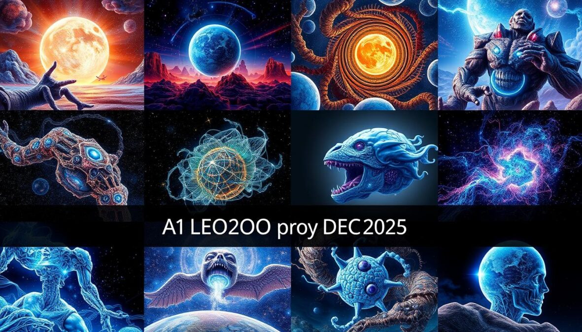 Leonardo AI generated artwork examples with December 2025 promo code banner