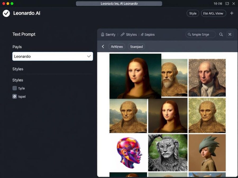 Leonardo AI interface showing image generation capabilities with the prompt field visible
