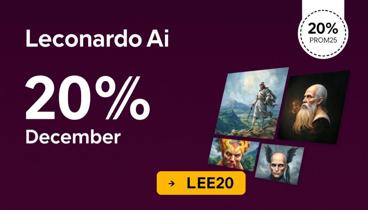 Leonardo AI promo code December 2025 discount offer showing 20% off on subscription plans