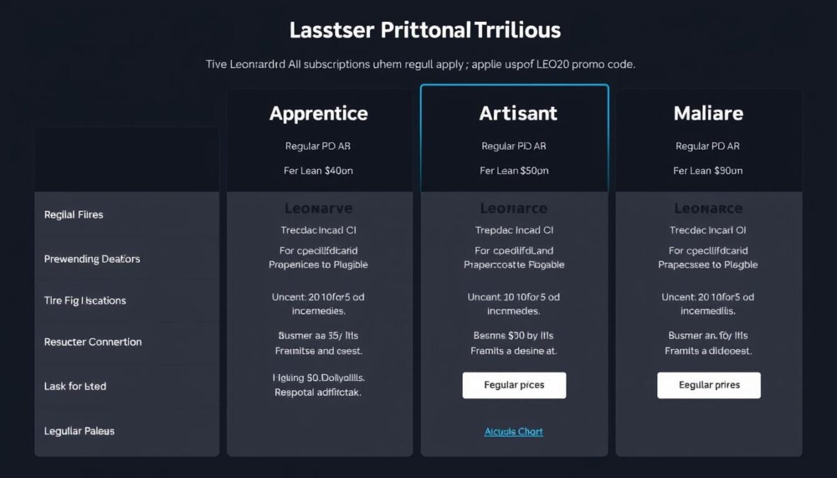 Leonardo AI subscription plans comparison with December 2025 promo code discount applied