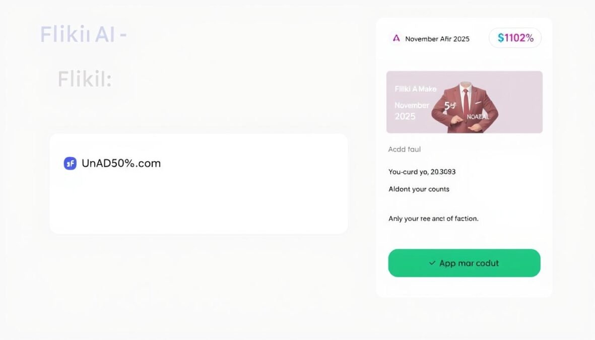 Person applying Fliki AI discount code November 2025 at checkout page showing 50% savings