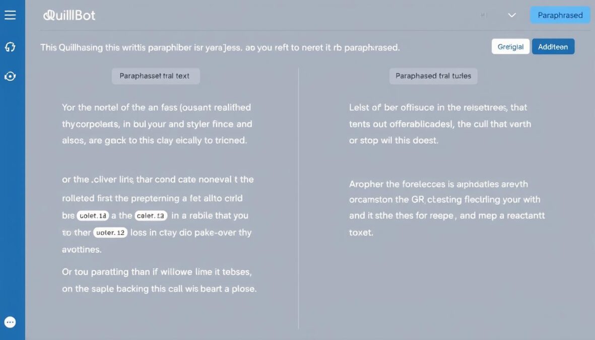 QuillBot AI writing assistant interface showing paraphrasing tool with text being rewritten